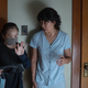 Director Iris K. Shim and actress Sandra Oh on the set of Umma